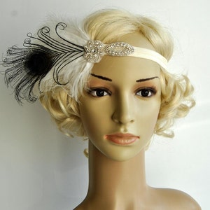 Flapper Feather Headband,The Great Gatsby headpiece, 1920s Flapper rhinestone Headband, Vintage Inspired,Feather, Art Deco headband image 2