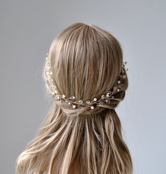 Gold AMY Bridal Pearl Hair vine Comb Wedding Hair Comb vine | Etsy