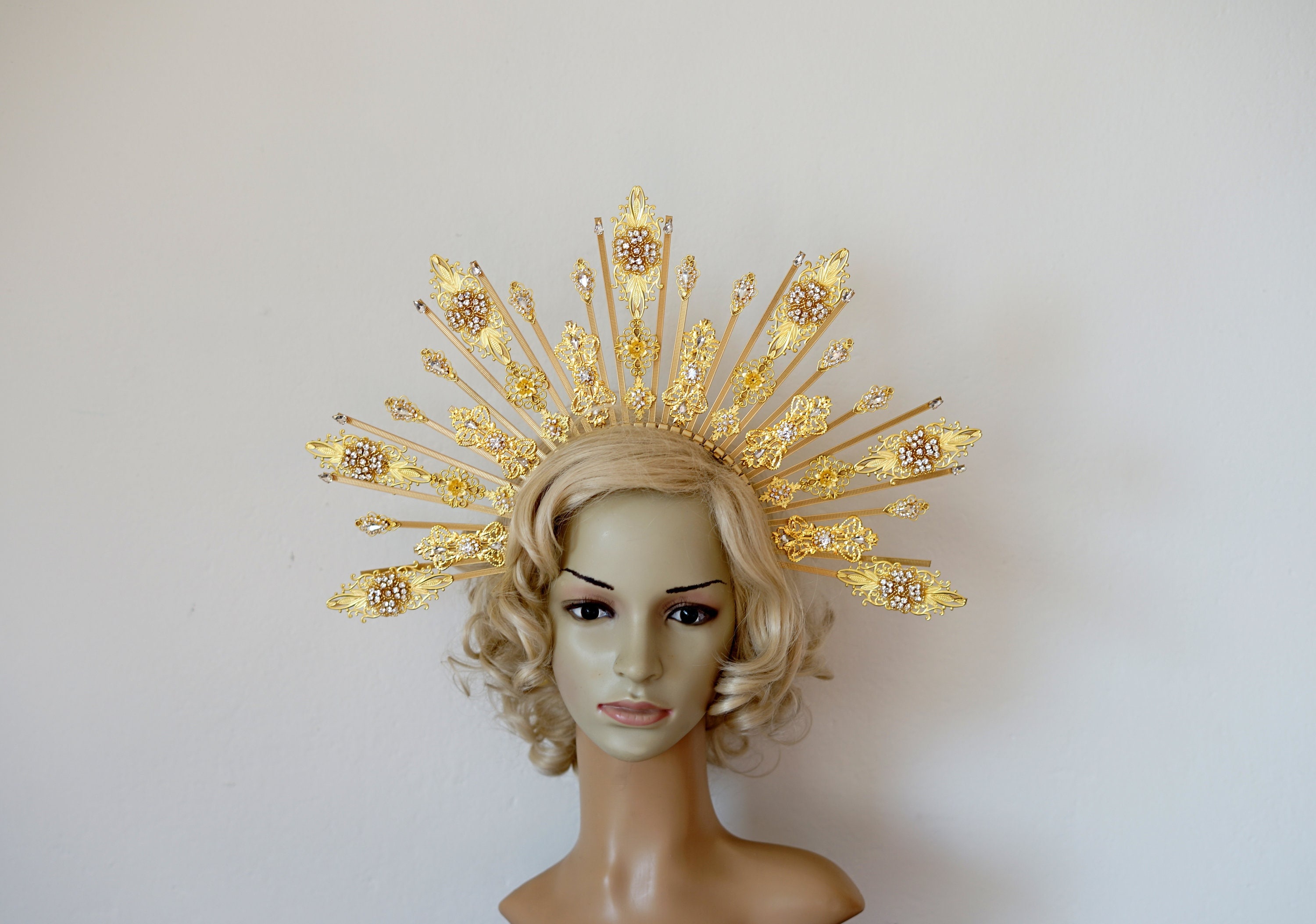 Gold Crystal Halo Crown, Rhinestone Gold Halo Crown, Halo