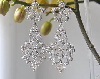 Pendientes grandes de cristal para novia BLAIR Pendientes de boda Pendientes largos de novia Damas de honor Gran Gatsby Joyería de fiesta de los años 20 Pendientes largos de cristal