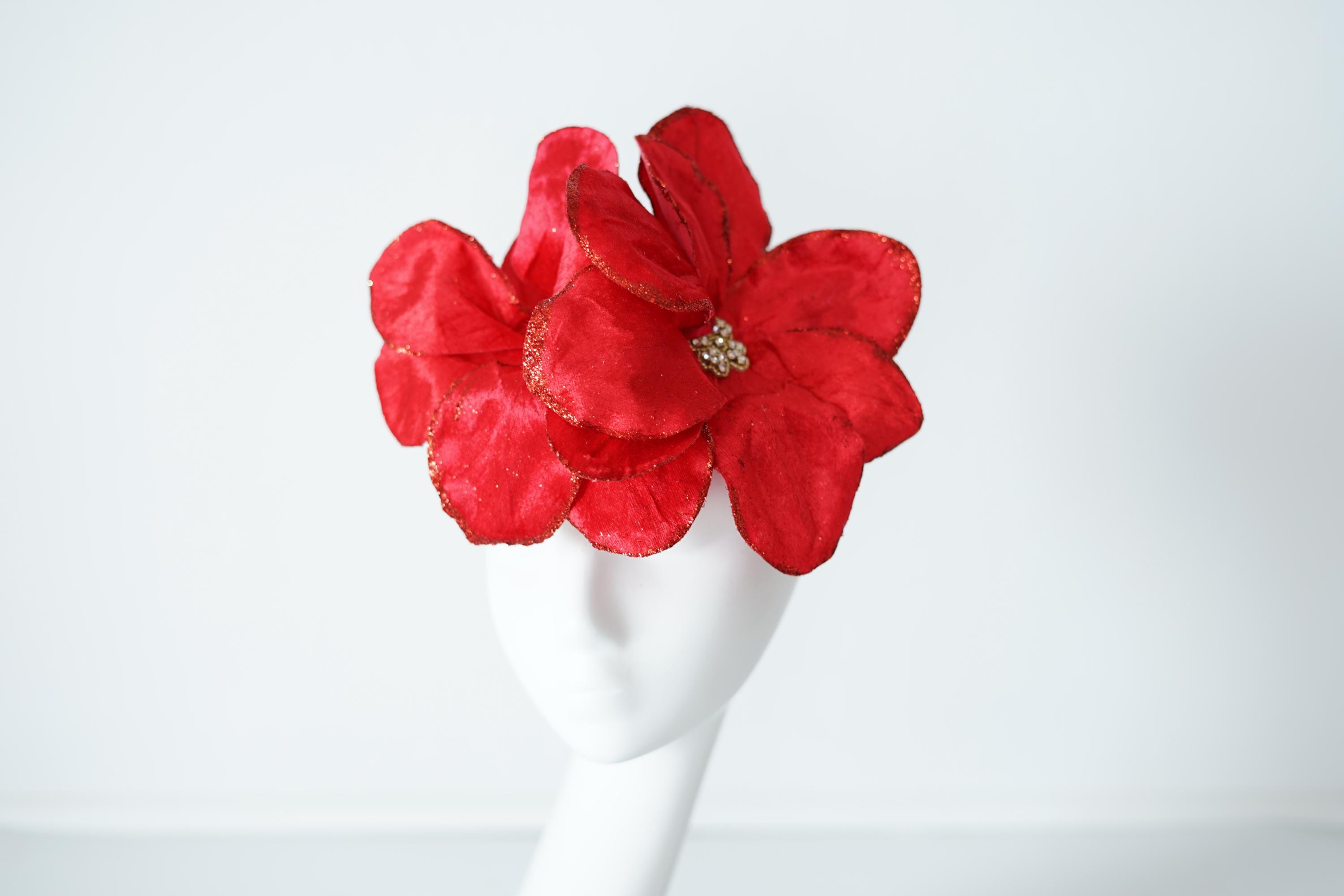 Red flower fascinator hat, red Derby Hats, flower crystal Tea Party Hat,red hat fascinator, Kentucky Derby Hat, flower crystal wedding