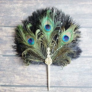 Peacock Feather Cake Topper, Gatsby 1920s Wedding Black Cake Topper, Personalized Cake Topper,  Birthday Custom Ostrich Peacock Cake Topper