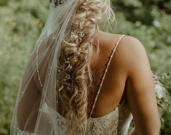 Boho 40" Bridal Hair Vine ARIEL Extra Gold Silver Long Hair Vine Wedding Hair Wreath Bridal Headpiece Wedding Pearl Vine Bridal Jewellery