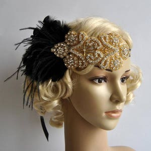 Flapper Rhinestone Gatsby Headband Gatsby Wedding hairpiece Rhinestone Great Gatsby Crystal Headband Bridal Headpiece 1920s Flapper headband Black