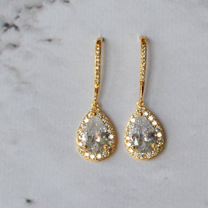ALICIA Gold Crystal Bridal Earrings, Wedding earrings  Bridal Bracelet, Bridesmaids Earrings Swarovski Wedding Jewelry Crystal Earrings