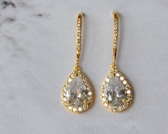 ALICIA Gold Crystal Bridal Earrings, Wedding earrings  Bridal Bracelet, Bridesmaids Earrings Swarovski Wedding Jewelry Crystal Earrings
