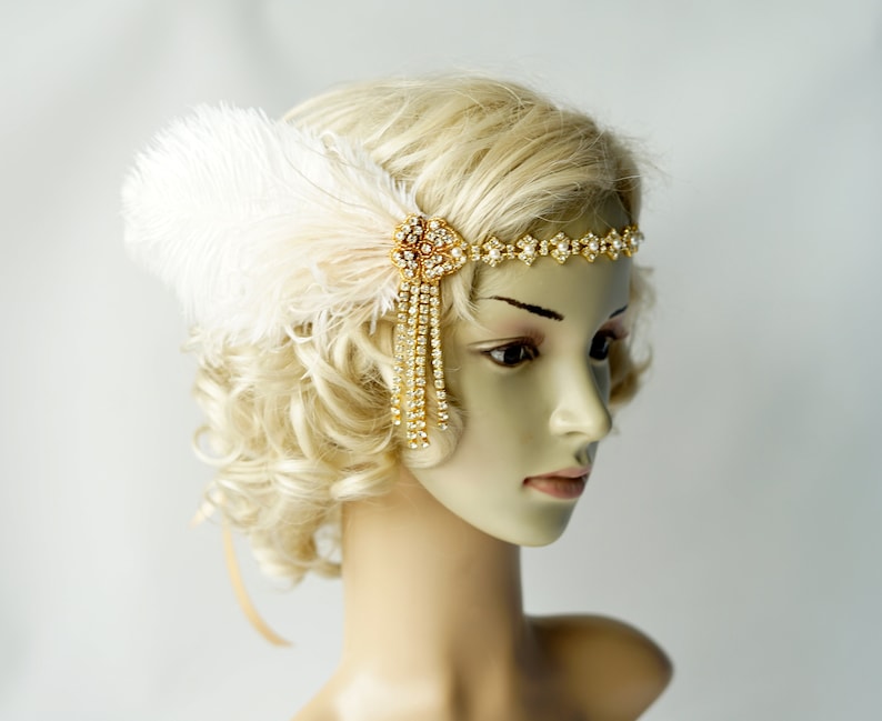 Bandeau de perles en strass en or rose avec plumes, bandeau Great Gatsby, cadeau bandeau pour mariage des années 1920 nuptiale en strass image 8