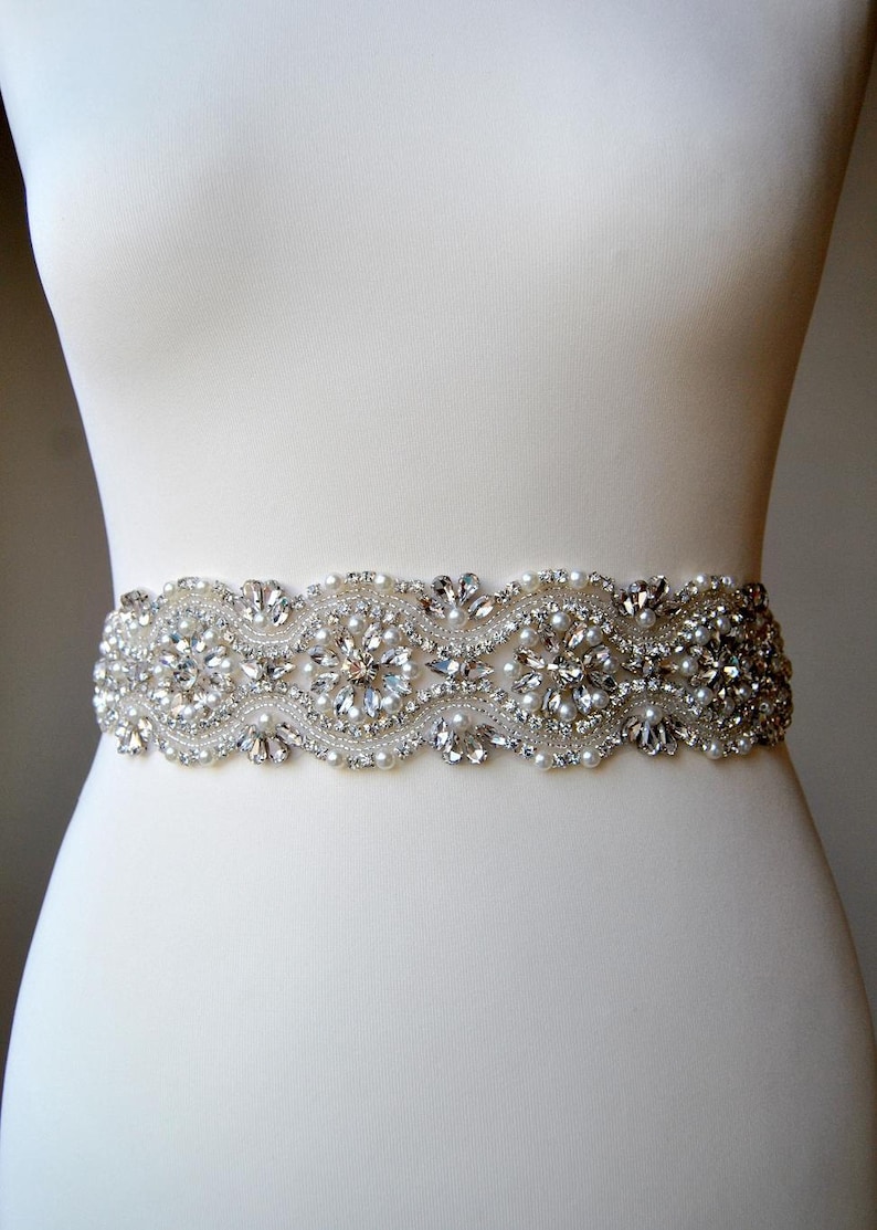 Bridal Sash, Bridal belt, Wedding Sash, Wedding Belt, Bridesmaids Belt Sash, Rhinestone Wedding Gown Sash Belt, All around Belt-CHLOE image 1