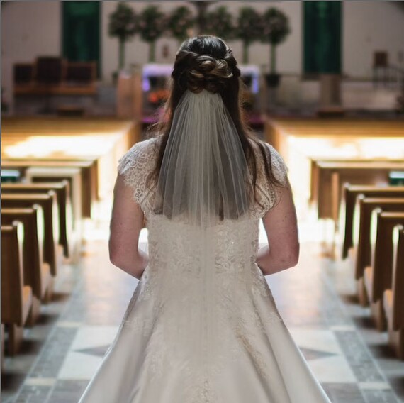 Handmade 1 Tier Bridal Wedding Veil White Ivory Elbow Length Beaded Edge 