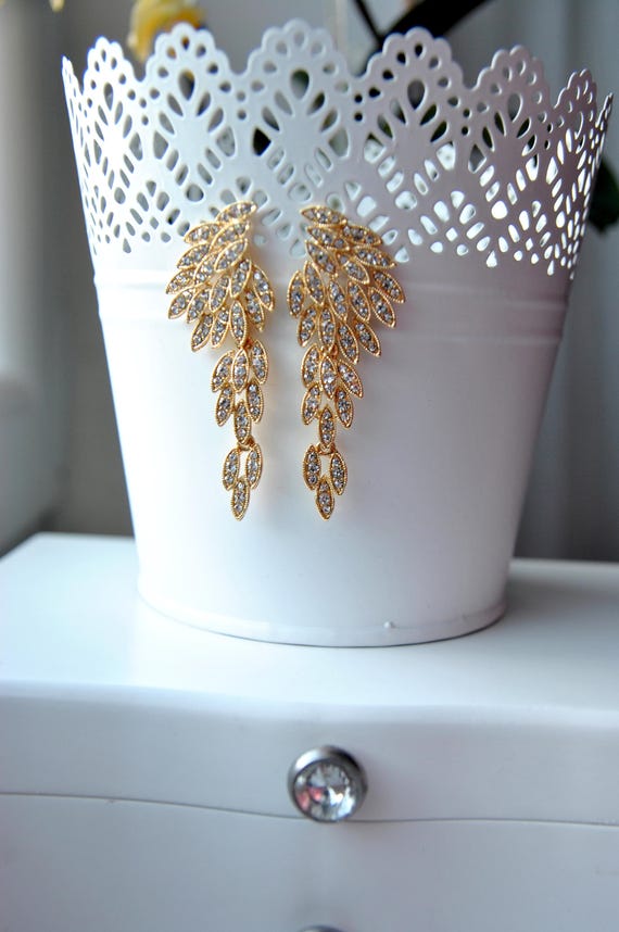Gold Chandelier Earrings, Crystal Earrings Megan Bridal Earrings, Bridal Jewelry, Crystal Wedding Earrings ,Long Great Gatsby 1920s earrings