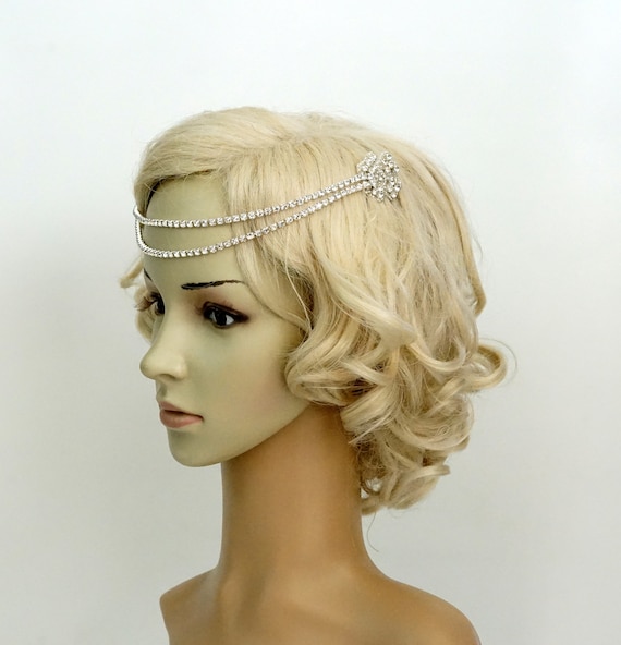 Bridal Rhinestone Headband 1920s Chain the Great Gatsby  display picture 3
