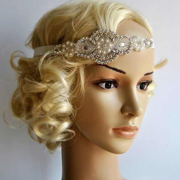 Crystal Pearls Rhinestone Headband, flapper Gatsby Headband, Wedding Headband, Wedding Bridal Headpiece Hairpiece, 1920s Flapper headband