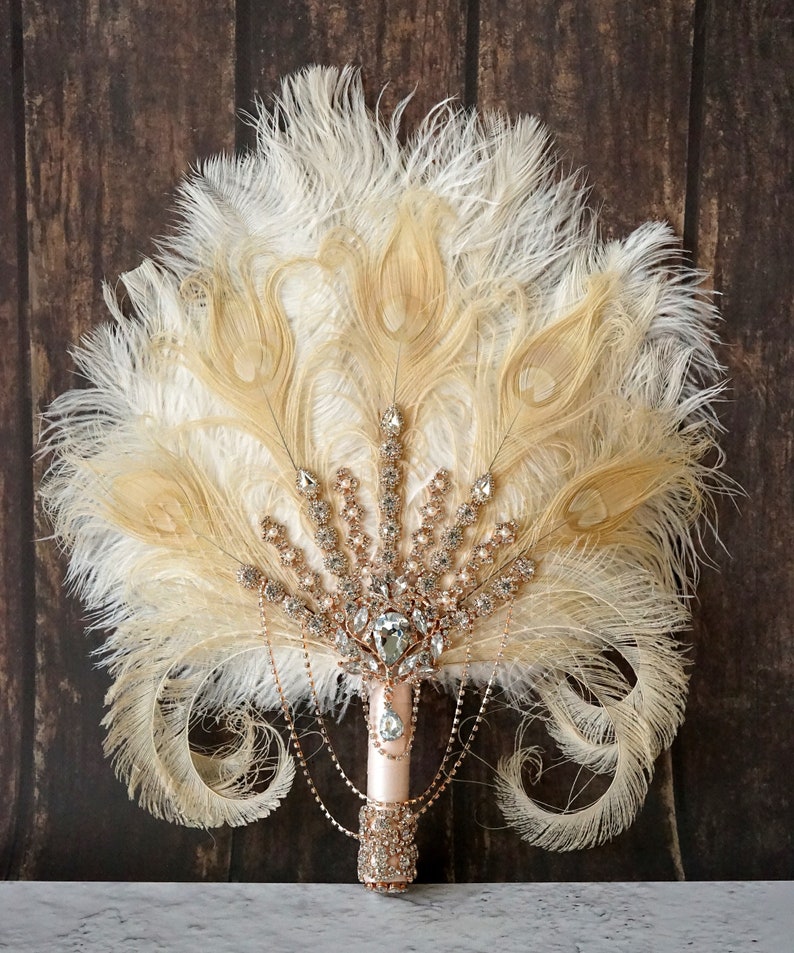 18 Gorgeous Rose Gold Bridal Fan Brooch Bouquet Ostrich | Etsy
