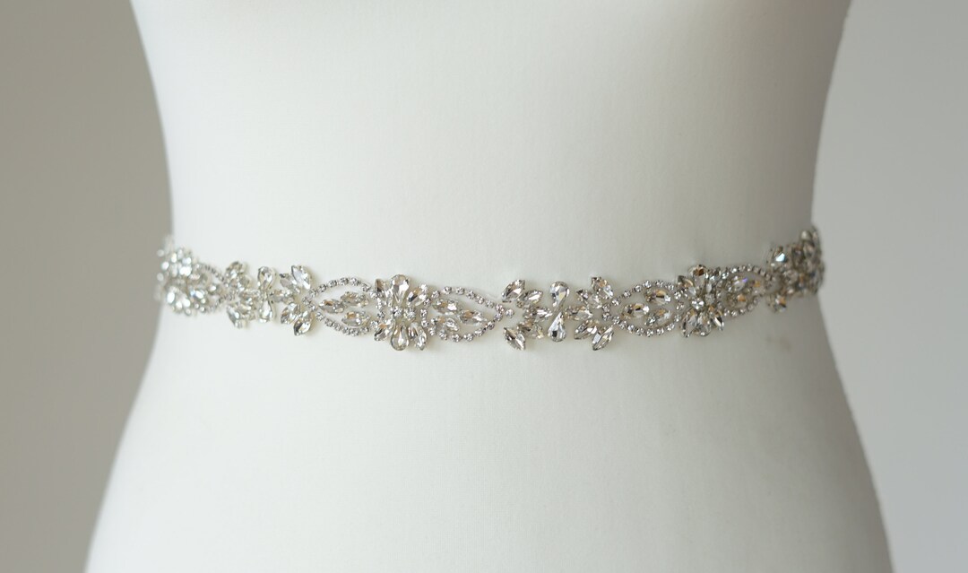 Handmade Thin Crystal Bridal Sash Rhinestone Wedding Dress Belt