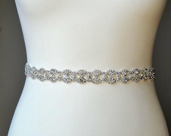 Full Length Thin Dress Sash Belt, Wedding dress Bridal Sash,Wedding Rhinestone Bridal Bridesmaid Belt, Wedding dress sash, Bridesmaid Gift