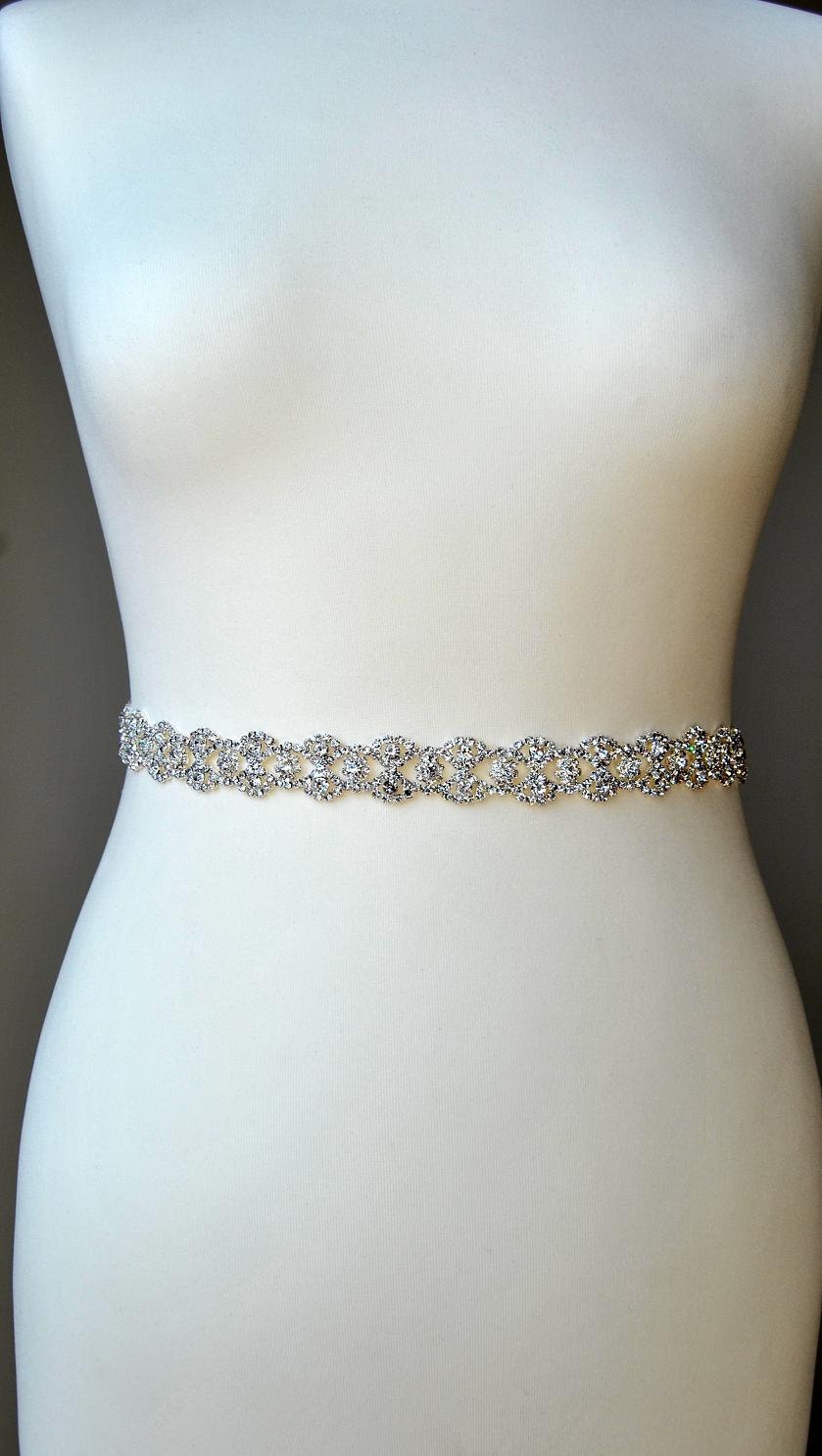 1788 Rhinestone Thin Bridal Belt Wedding Dress Handmade Sash For Bride Rose Gold Crystal Rhinestone Bridal Belt on Satin Sash  main image 2