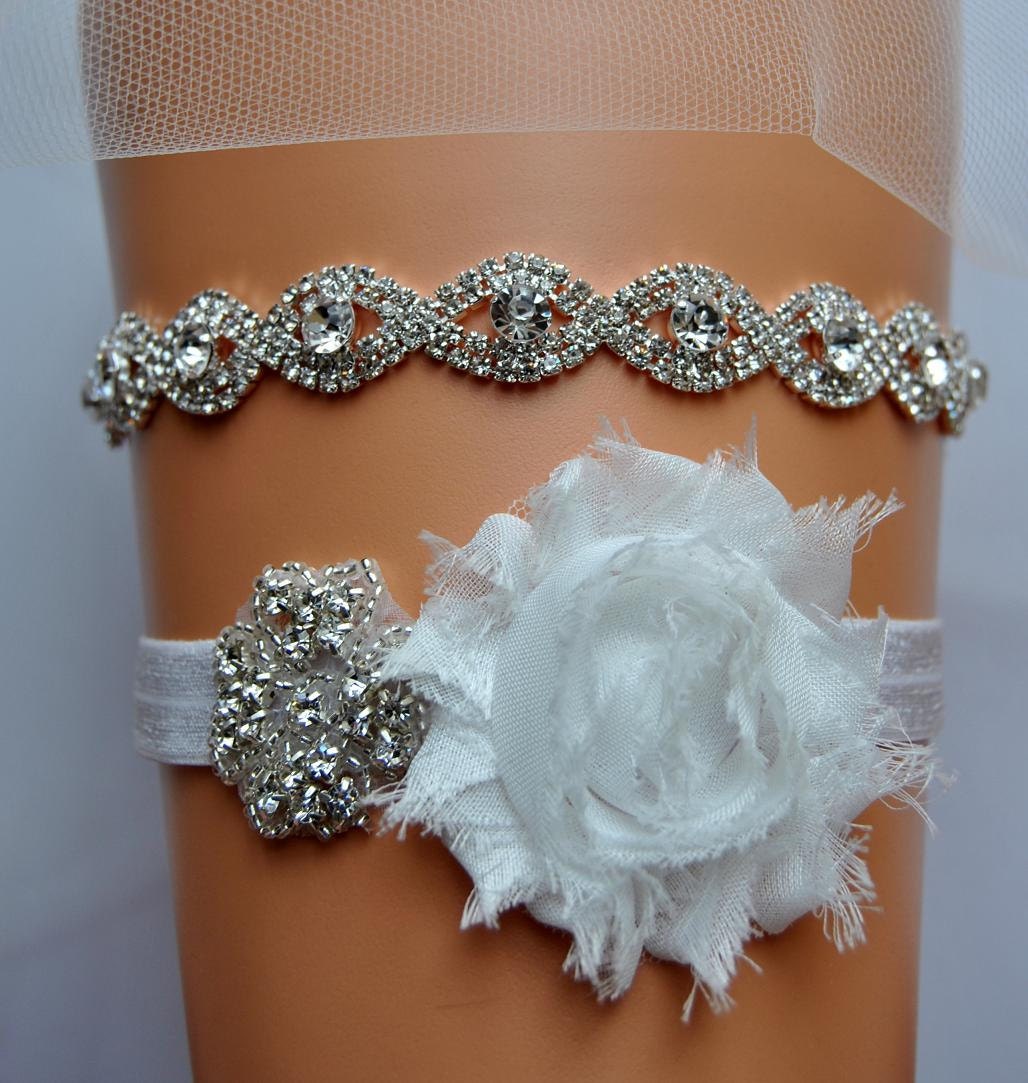 Crystal Bridal Garter Set Wedding Garter Set White Ivory Etsy
