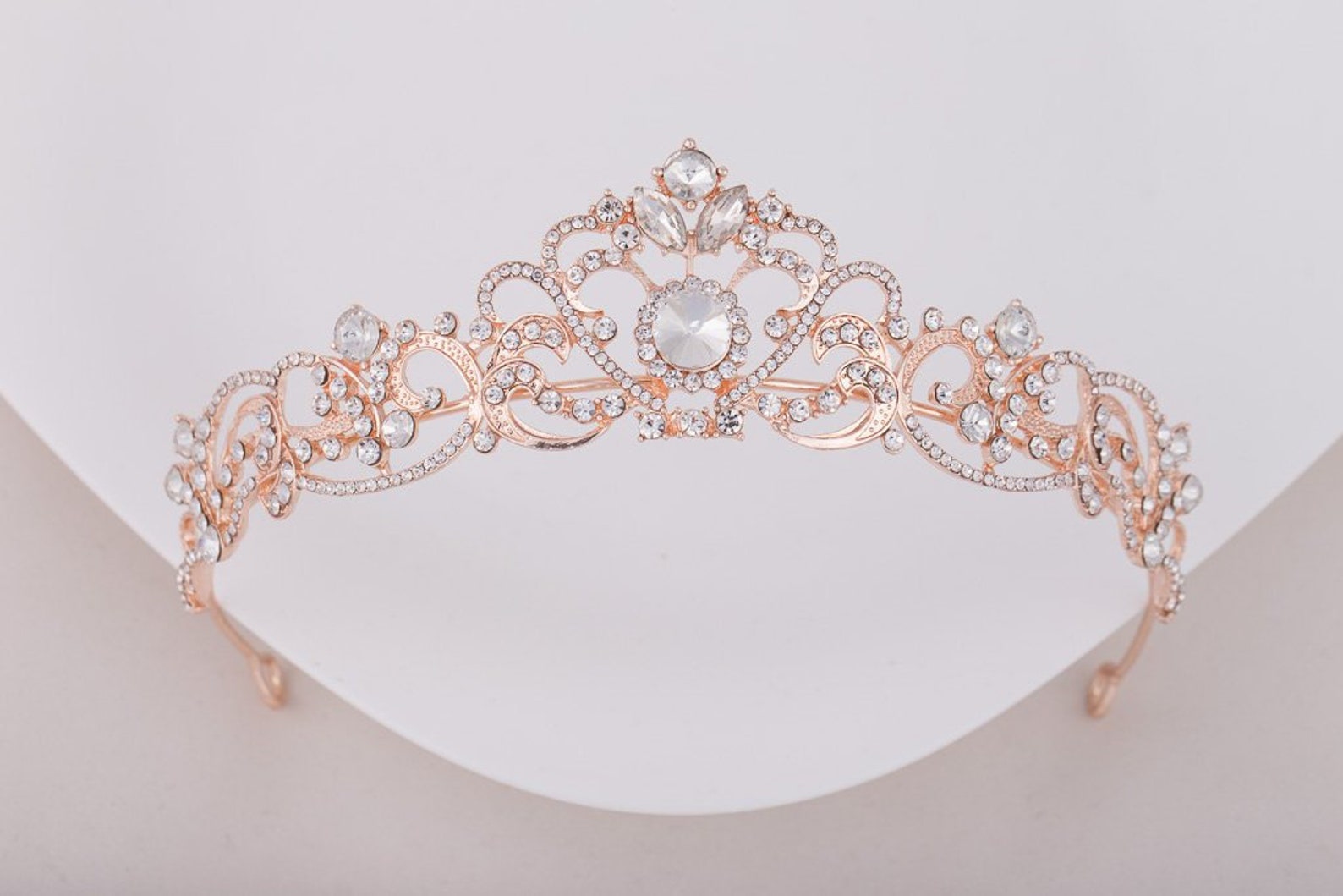 Rose Gold Tiara ANGELA Rhinestone Wedding Crown Bridal - Etsy