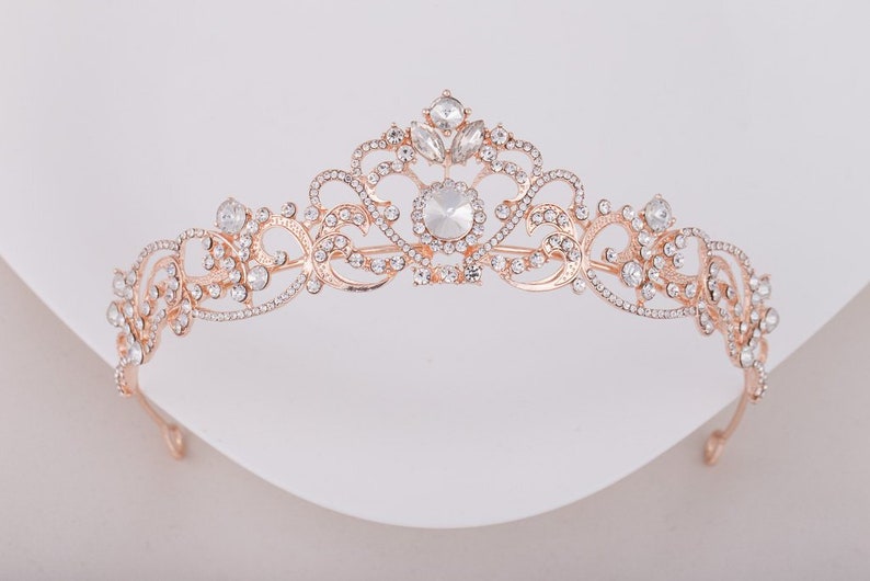 Rose Gold Tiara ANGELA Rhinestone Wedding Crown Bridal - Etsy