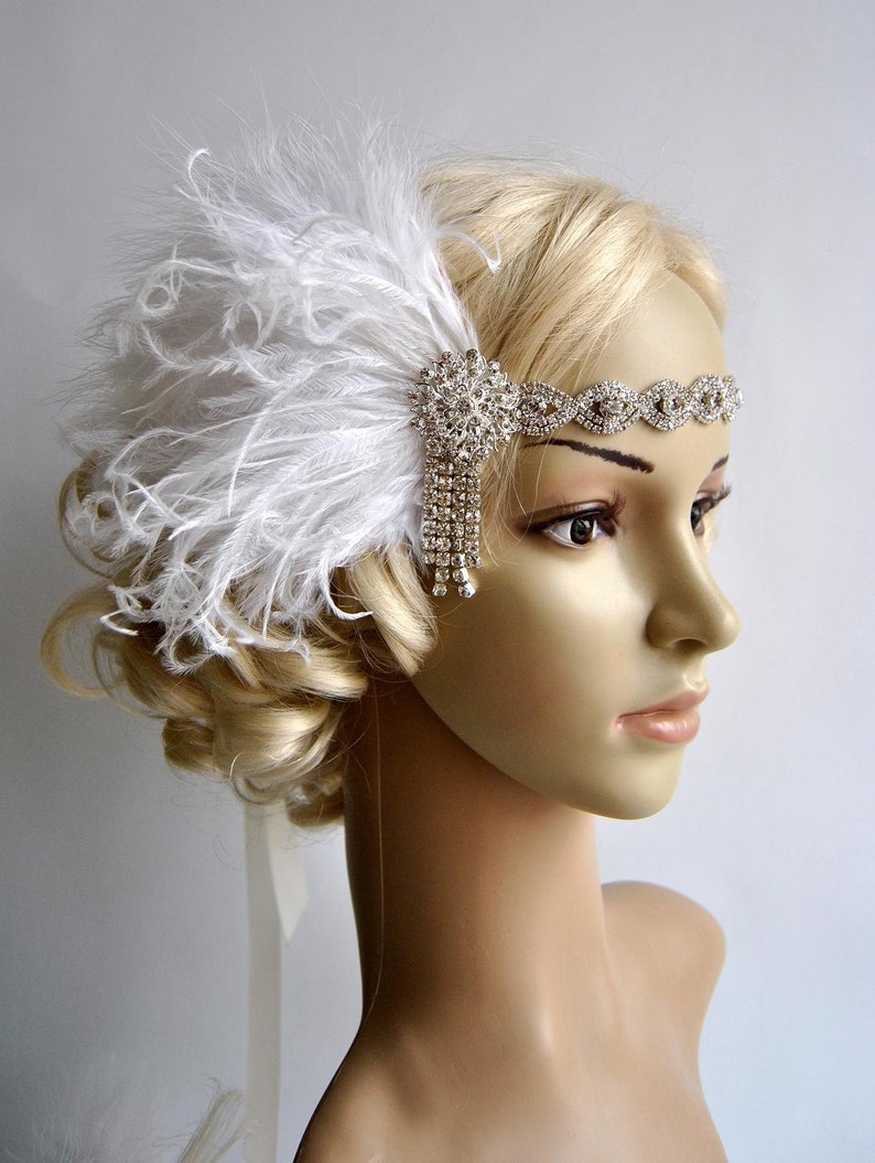 Flapper Great Gatsby Headpiece Headbnad Bridal 1920s headpiece headband, Party Wedding Flapper Crystal Feather Headpiece Headband gift 