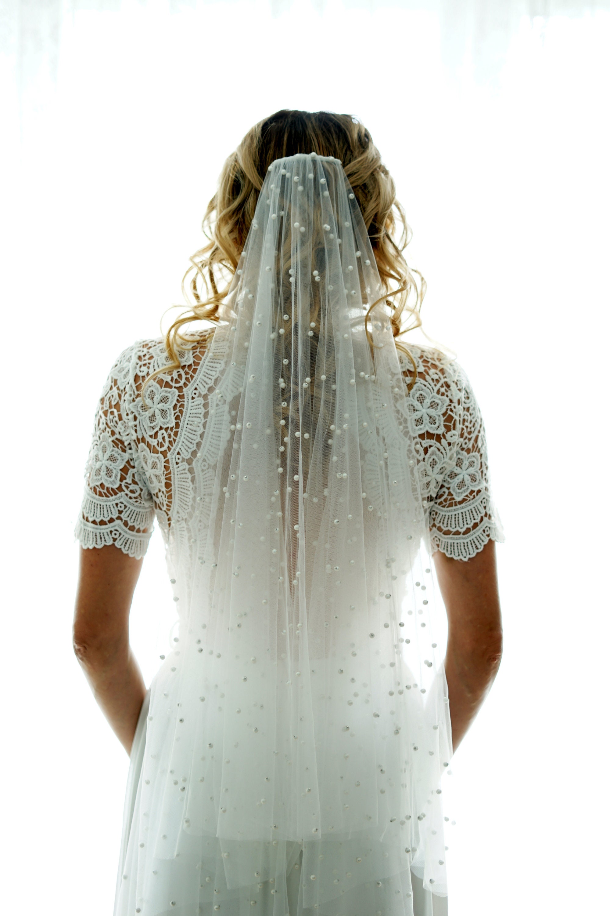 Pearls Bridal Fingertip veil Pearl Wedding Veil Bridal Veils Etsy