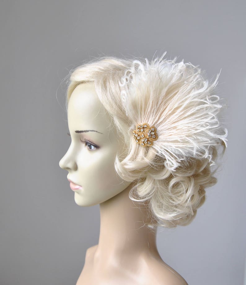 1920s Rhinestone head piece , Bridal champagne hairpiece headpiece Feather Fascinator,1920s Headpiece Bridal fascinator Wedding fascinator 