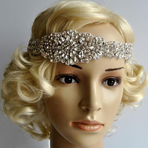 Fascia per capelli Gatsby con strass di lusso glamour, fascia per capelli da sposa, copricapo da sposa con fascia in cristallo, fascia per capelli flapper anni '20