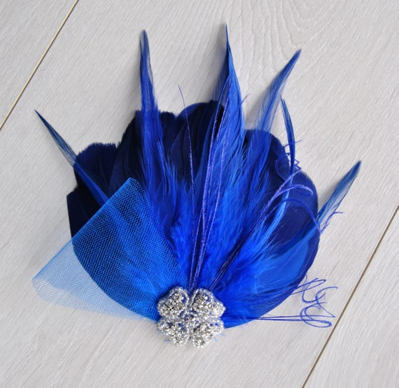 Royal Blue Feather Fascinator Hair Clip 
