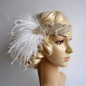 Diadema de boda Gatsby con flapper de pedrería, diadema de cristal, tocado de boda, tocado de novia Halo, diadema Flapper de la década de 1920