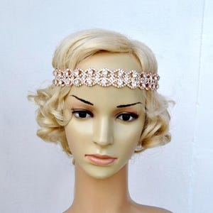Rose Gold Headband Bridal Wedding Rose Gold Rhinestone Wedding Bridal Crystal Headband Headpiece Rose GOld 1920s Flapper  bridesmaid gift