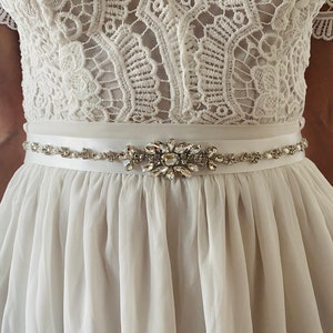 Crystal Thin Dress Sash Belt, Luxury Crystal Bridal Sash, Subtle Rhinestone Sash Bridal Bridesmaid Belt Rhinestone Wedding dress sash