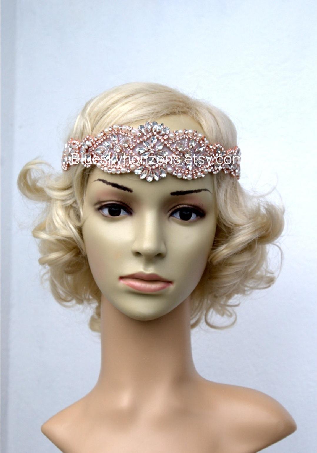 Rose Gold Glamour Luxury Rhinestone flapper Gatsby Headband, Wedding Headband, Crystal Headband Bridal Headpiece, 1920s Flapper headband
