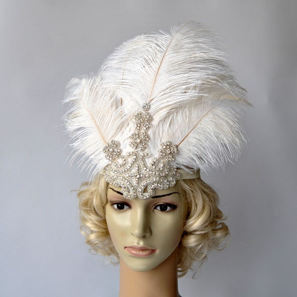 The Great Gatsby 20's Ivory rhinestone pearls flapper headband, 1920's flapper Headpiece headband, party Headband Crystal Headband headdress