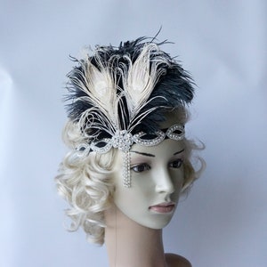 Ivory Peacock 1920s headpiece,rhinestone flapper headband Headpiece, The Great Gatsby, rhinestones headband, rhinestone feather headpiece image 8