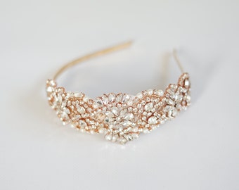 Rose Gold Rhinestone 1920s Headpiece, Flapper headband, Flapper headpiece, 1930's, The Great Gatsby, Rose Gold Rhinestone crystal flapper