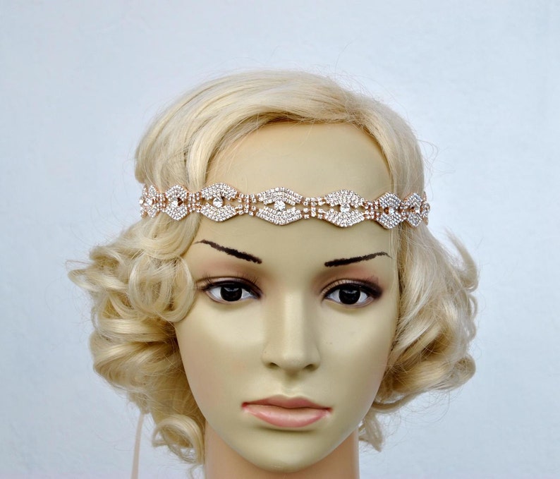 Rose gold Gorgeous Bridal Headband Rose Gold Great Gatsby Rhinestone Headband Bridal Hair Piecel Rose Gold Headpiece Rhinestone flapper image 4