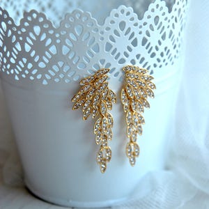 Gold Chandelier Earrings, Crystal Earrings Megan Bridal Earrings, Bridal Jewelry, Crystal Wedding Earrings ,Long Great Gatsby 1920s earrings image 2