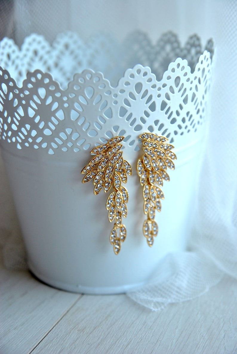 Gold Chandelier Earrings, Crystal Earrings Megan Bridal Earrings, Bridal Jewelry, Crystal Wedding Earrings ,Long Great Gatsby 1920s earrings image 2