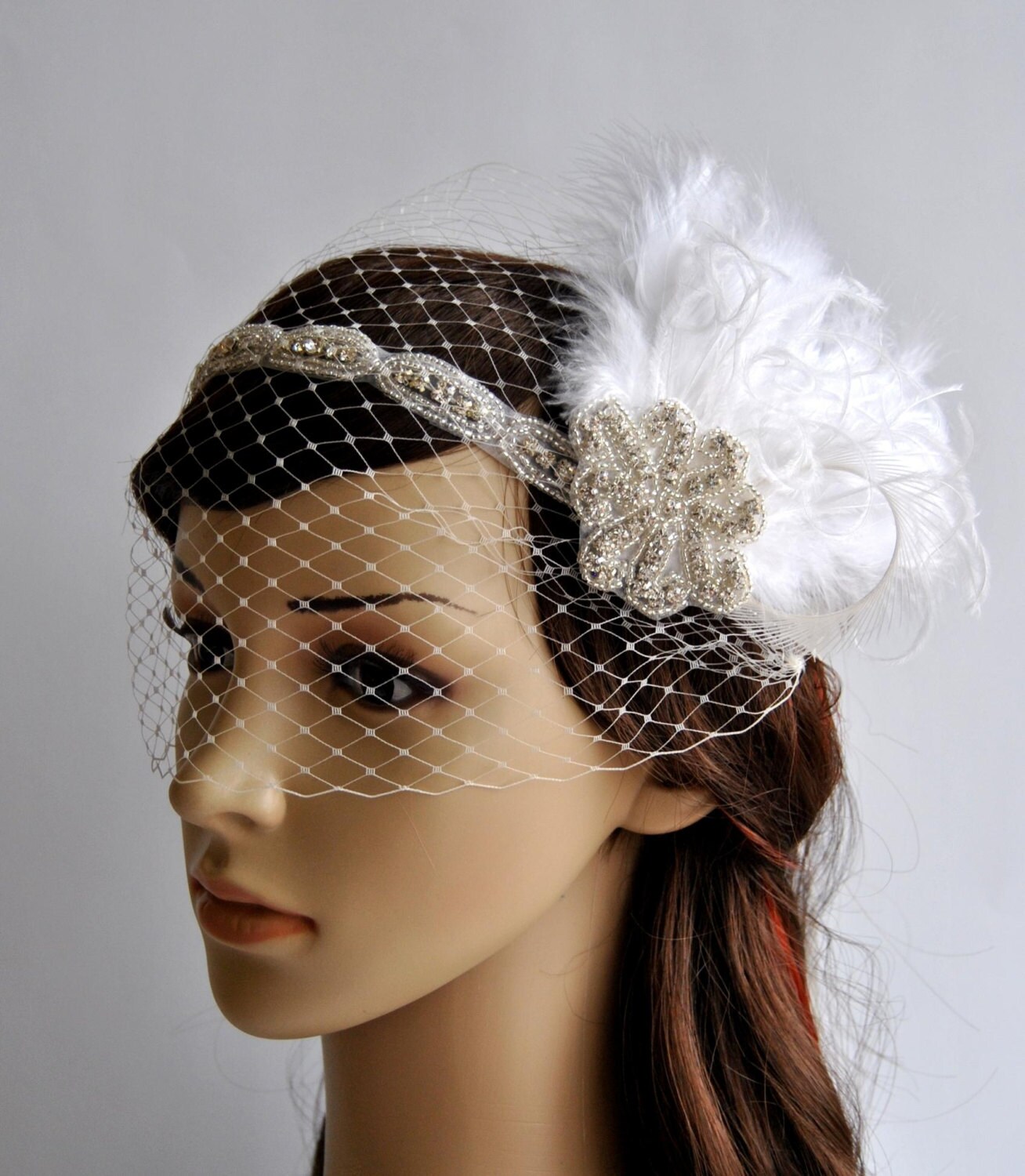 Rhinestone crystal headband headpiece Bridal Feather Etsy