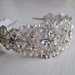 Rhinestone 1920s Headpiece, Flapper headband, Flapper headpiece, 1930&#39;s, The Great Gatsby, Rhinestone crystal flapper headpiece headband