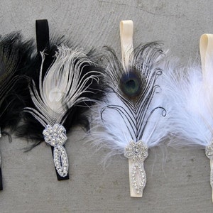 Flapper Feather Headband headpiece hairpiece Great Gatsby 1920s Flapper Crystal Headband Vintage Inspired, Feather bridal headband Hair Clip image 4