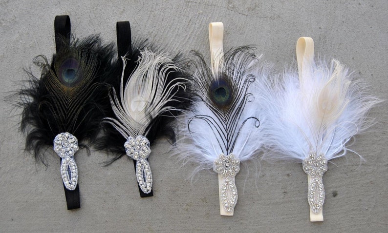 Flapper Feather Headband headpiece hairpiece Great Gatsby 1920s Flapper Crystal Headband Vintage Inspired, Feather bridal headband Hair Clip image 4