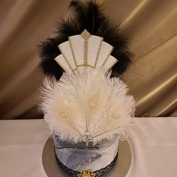 Gold Feather Cake Topper Gatsby 1920s Customized Wedding Cake Topper,  Personalized Cake Topper for Wedding, Ostrich Peacock Cake Topper 