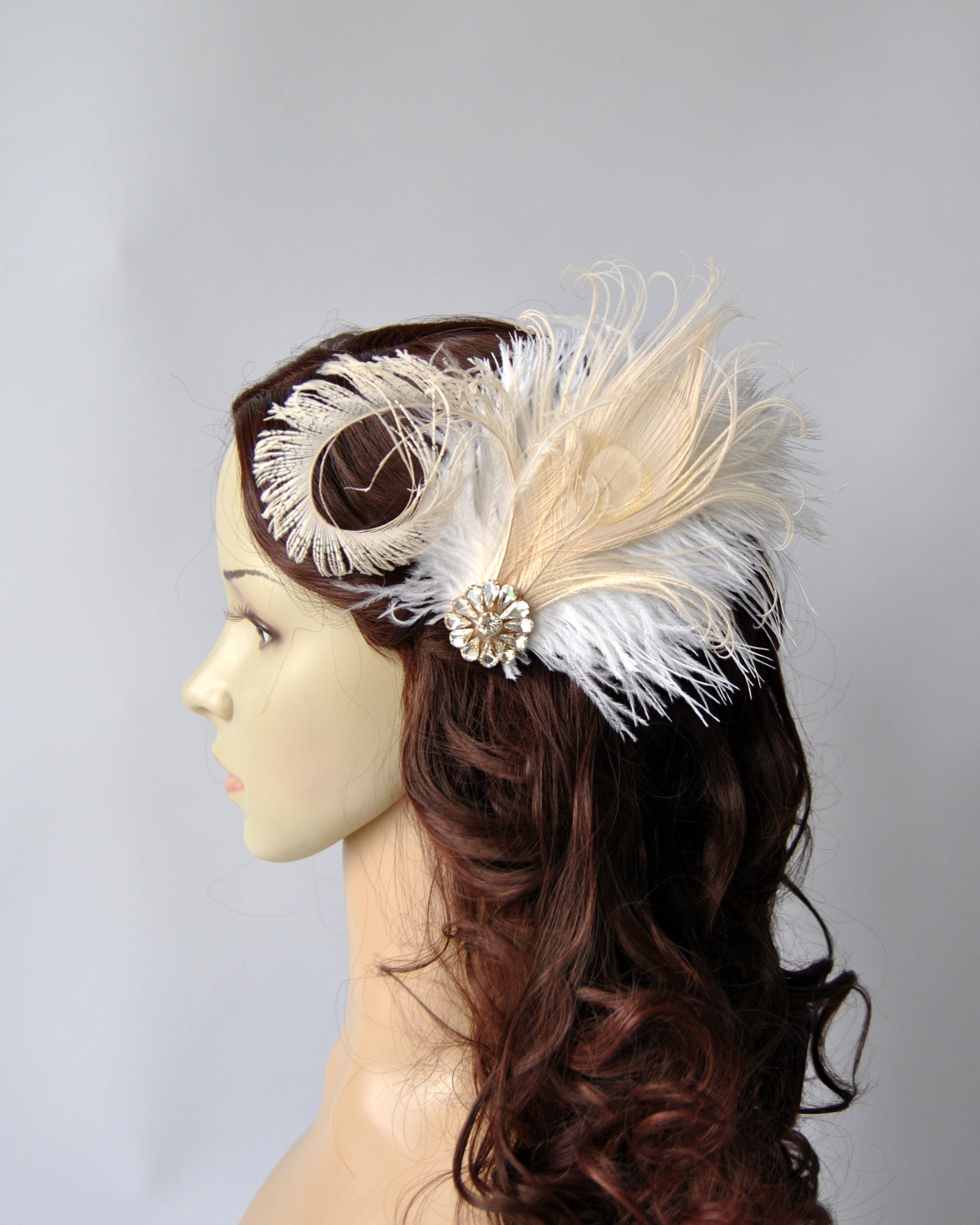 Ivory Rhinestone Hair Comb Head Piece 