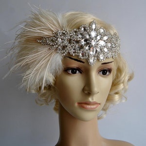 Glamour Rhinestone flapper Gatsby Crystal Headband, Wedding Headpiece, Bridal Headpiece, 1920s Flapper feathers image 6