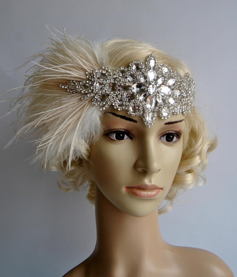 Glamour Rhinestone flapper Gatsby Crystal Headband, Wedding Headpiece, Bridal Headpiece, 1920s Flapper feathers image 6