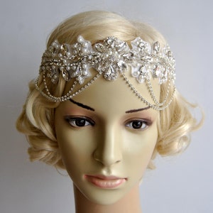 Glamour Crystal flapper Gatsby Headband Headpiece, Bridal Chain 1920s Wedding Crystal Headband Headpiece, 1920s Flapper headband ANGEL image 5