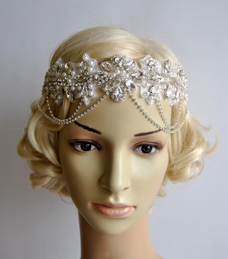 Glamour Crystal flapper Gatsby Headband Headpiece, Bridal Chain 1920s Wedding Crystal Headband Headpiece, 1920s Flapper headband ANGEL image 5