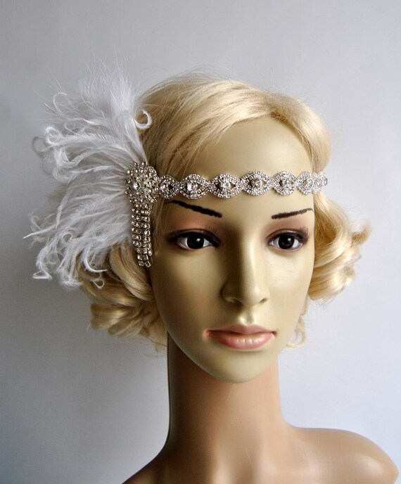 Silver Rhinestone Bridal Headpiece Headband 1920s Great Gatsby Diamante 1930 B26 