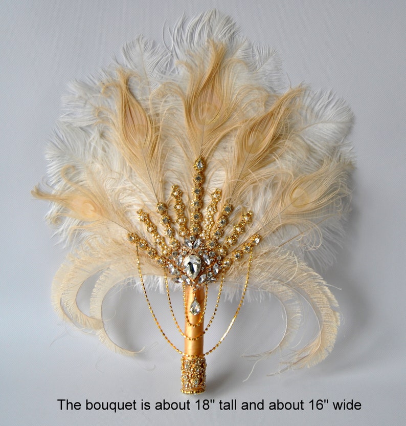 Gold Bridal Fan Brooch Bridal Bouquet Ostrich Big - Etsy